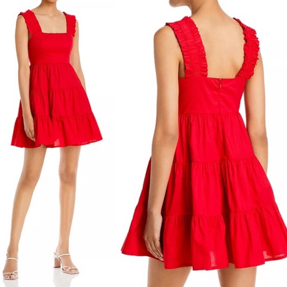 AQUA Double Lined Poplin Tiered Red Mini Dress Size Medium